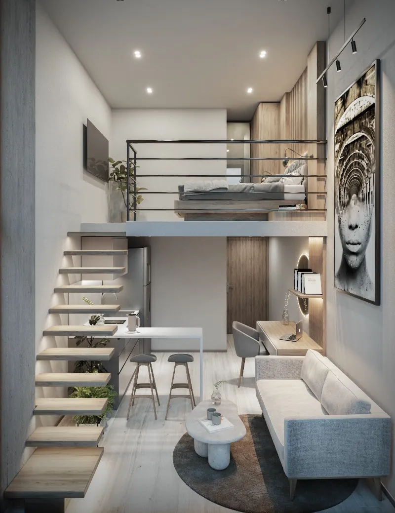 Interior de apartamento KU27 con acabados en madera